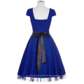 Grace Karin Stock Square Neck High Stretchy Blue Cap Ärmel Retro Vintage Kleid CL008951-3